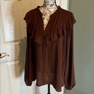 Eloquii Chocolate Ruffle Blouse